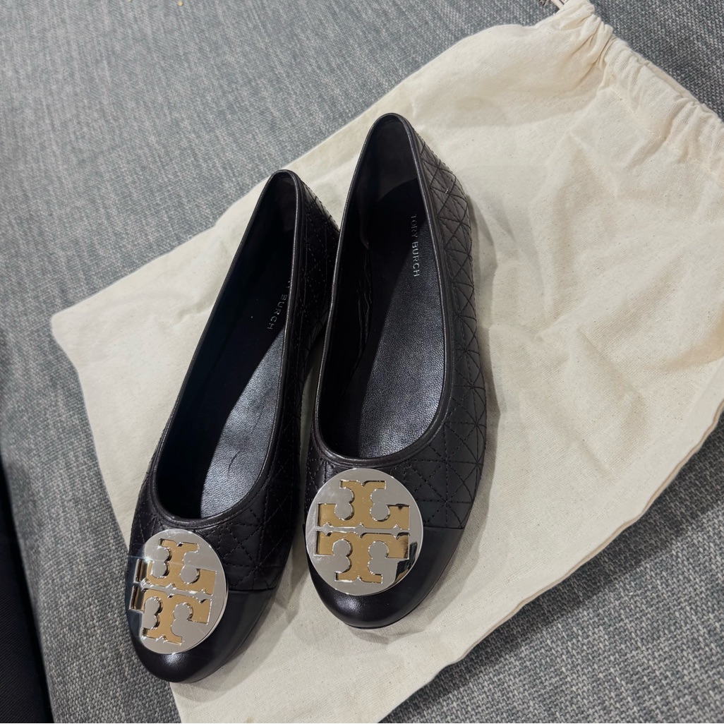 Tory Burch Dark Brown Flats With Gold Emblem